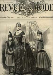ORIGINAL REVUE DE LA MODE Sept 28,1889 + hand colored engraving  