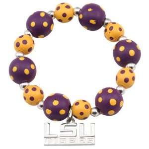  LSU Tigers Purple Gold Polka Dot Beaded Bracelet: Sports 