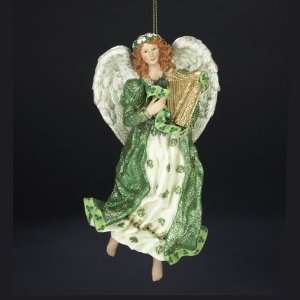   The Irish Glittery Angel with Harp Christmas Ornament