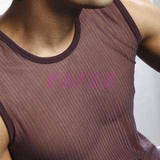 Mens See through Tank Top Undershirt Wife Beater 4size  