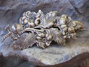   FLORAL & LEAF SOLID BRASS FRENCH CLIP HAIR BARRETTE NEW USA 008  