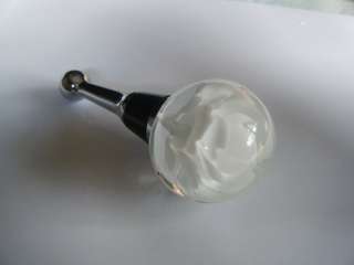 White Rose In Glass Ball Bottle Stopper Topper New In Gift Box  
