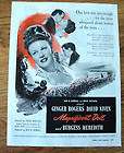 1946 Movie Ad Ginger Rogers & Niven in Magnificent Doll