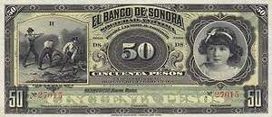 Mexico $ 50 Pesos El Banco de Sonora UNC.  