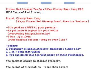 Cheong Kwan Jang Korean Red Ginseng Tea 3g x 100bags health Anti 