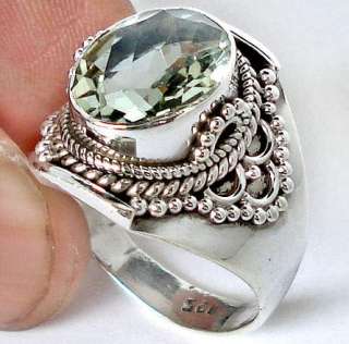 size 7 GREEN AMETHYST OVAL 925 STERLING SILVER SOLITAIRE ARTISAN RING 