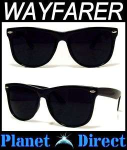 80s WAYFARER Sunglasses Retro Dark Black Frame New NWT  