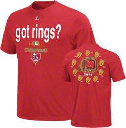 St. Louis Cardinals Red Majestic 2011 World Series Champs Got Rings? T 