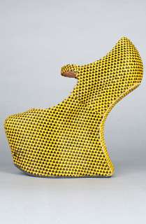 Jeffrey Campbell The Night Walk Shoe in Yellow and Black Hearts 
