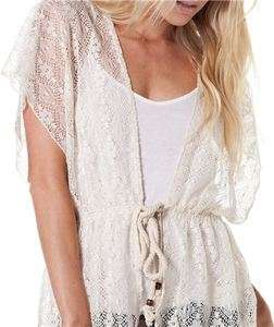 SWELL Dayla Top New Ivory Lace Cover Up Sheer Deep V Neck  