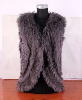 Wholesale price hand knitting fur vest wool collar grey  