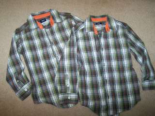   Carters Twin Boys Green Orange Plaid Button Down Shirt Size 7  