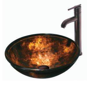 Vigo Brown and Gold Fusion Round Tempered Glass Vessel Sink and Faucet 