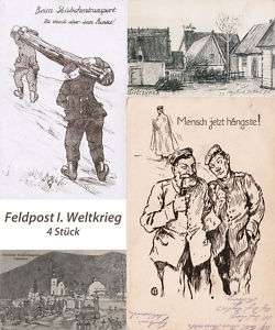 alte Postkarten Feldpost 1.Weltkrieg handgezeichnet  