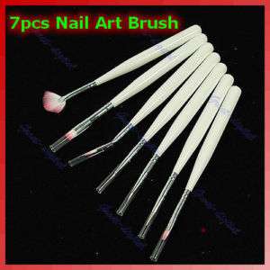 7pc Nail Art Design Painting Pen Polish Brush Set White  