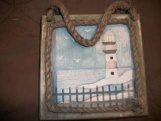NEW lighthouse plaque PICTURE wood ROPE home decor  