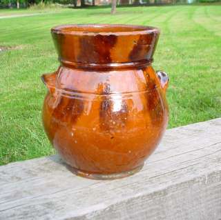19th Century New England Redware Bulbous Crock Jar with Manganese 
