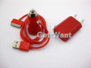 Colorful Wall Car Charger USB Cable iPod iTouch iPhone 4s 4 3Gs 3G 