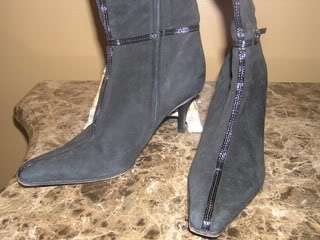 BCBG MAX AZRIA Black Suede Pointy Toe Boots Mid Calf 6.5 B Patent 