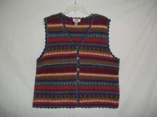 Womens TALBOTS Multi Color Knit Button Front Vest Sz L   Fall Colors 