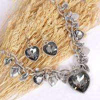 Alloy Gray Crystal Love Heart Earrings Necklace Sets  