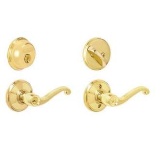 Schlage Flair Single Cylinder Bright Brass Lever Combo Pack FB50 FLA 