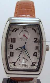 ALPHA AUTOMATIC POWER RESERVE MECHANICAL 24 HOUR GMT WATCH LEATHER 
