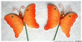 Deko Schmetterlinge auf Stecker, Nylon, Perlen, Glitter, 6 Farben 