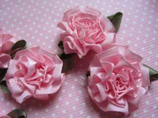 40 Cabbage Rose W/leaf Flower Appliques/Craft Pink RF029  