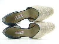 TALBOTS Navy Suede Bone Nylon Weave Heels Shoes 8 M  