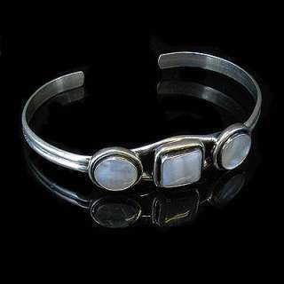 Sterling Silver Blue Agate White Pearl Cuff Bracelet  
