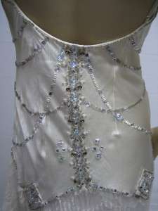 Sue Wong Designer Long Dress 6 Cream Off White Ivory Beige Beaded Lace 