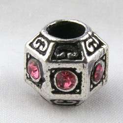 Hexagon Pink Rhinestone Charm Bead Fit Popular Bracelet  
