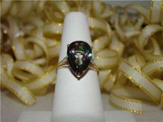 10K YG LARGE Solitaire Mystic Topaz Ring, Size 7  