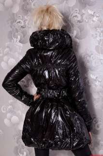 Ballon Glanz Lack Winter Regen Mantel Long Jacke schwarz glänzend 38 