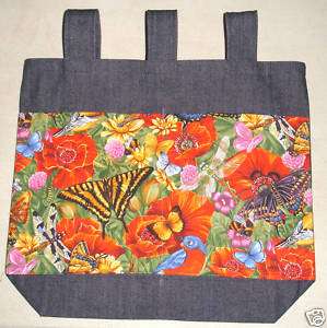 NEW Handmade Denim Walker Tote Bag Butterfly Theme  