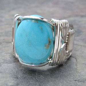 Turquoise Cabochon Sterling Silver Wire Wrapped Ring ANY size  