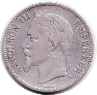   5 Francs Argent Napoléon III 1868 A Tête Laurée en TTB
