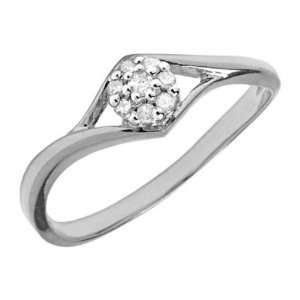    14K White Gold Diamond Cluster April Birthstone Ring Jewelry