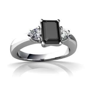   14K White Gold Emerald cut Genuine Black Onyx Ring Size 4.5 Jewelry