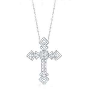  1/2 Carat Diamond 14k White Gold Vintage Cross Pendant 