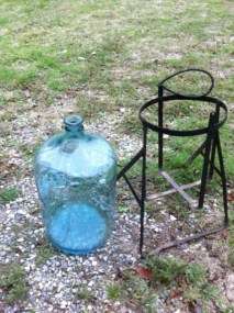 Vintage 5 Gallon Glass Blue Water Bottle Jug With Iron Metal Tipping 