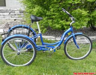 Schwinn Meridian Blue Adult 3 Wheel Aluminum Cruiser Bicycle Bike 