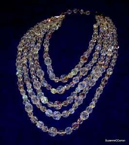 Vintage FIVE Strand Aurora Borealis Necklace HUGE  