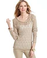 MICHAEL Michael Kors Sweater, Scoop Neck Long Sleeve Open Ribbed Knit 