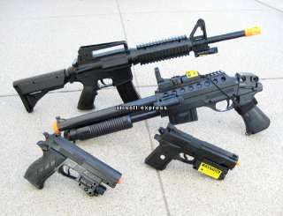 Lot of 4 Airsoft Guns  1 Rifle, 1 Shotgun & 2 Pistol  plus 1,000 