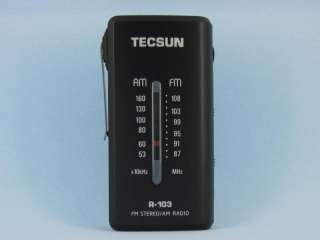 TECSUN R 103 Black FM Stereo.AM 2 Bands Pocket Radio  