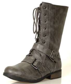 Hot Womens Riding Ankle High Gray Combat Boots