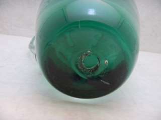 Vintage Blenko Bottle Green Clear Applied Handle Blown Glass Water 