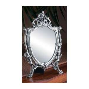  Antique Silver Plated Mirror with Stand   14 Tall 
